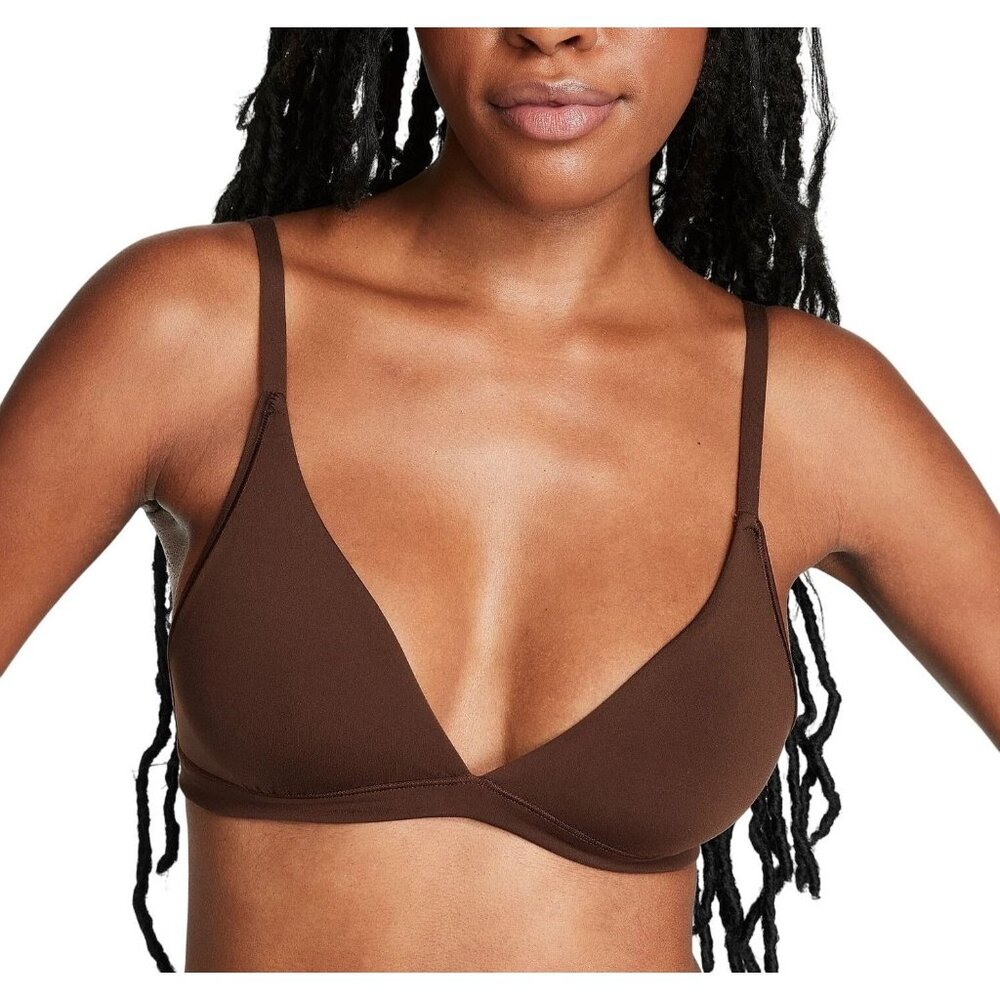 PINK NWOT  Brown Nude Triangle Bra L Structure 4-way stretch Wireless Twee M-L